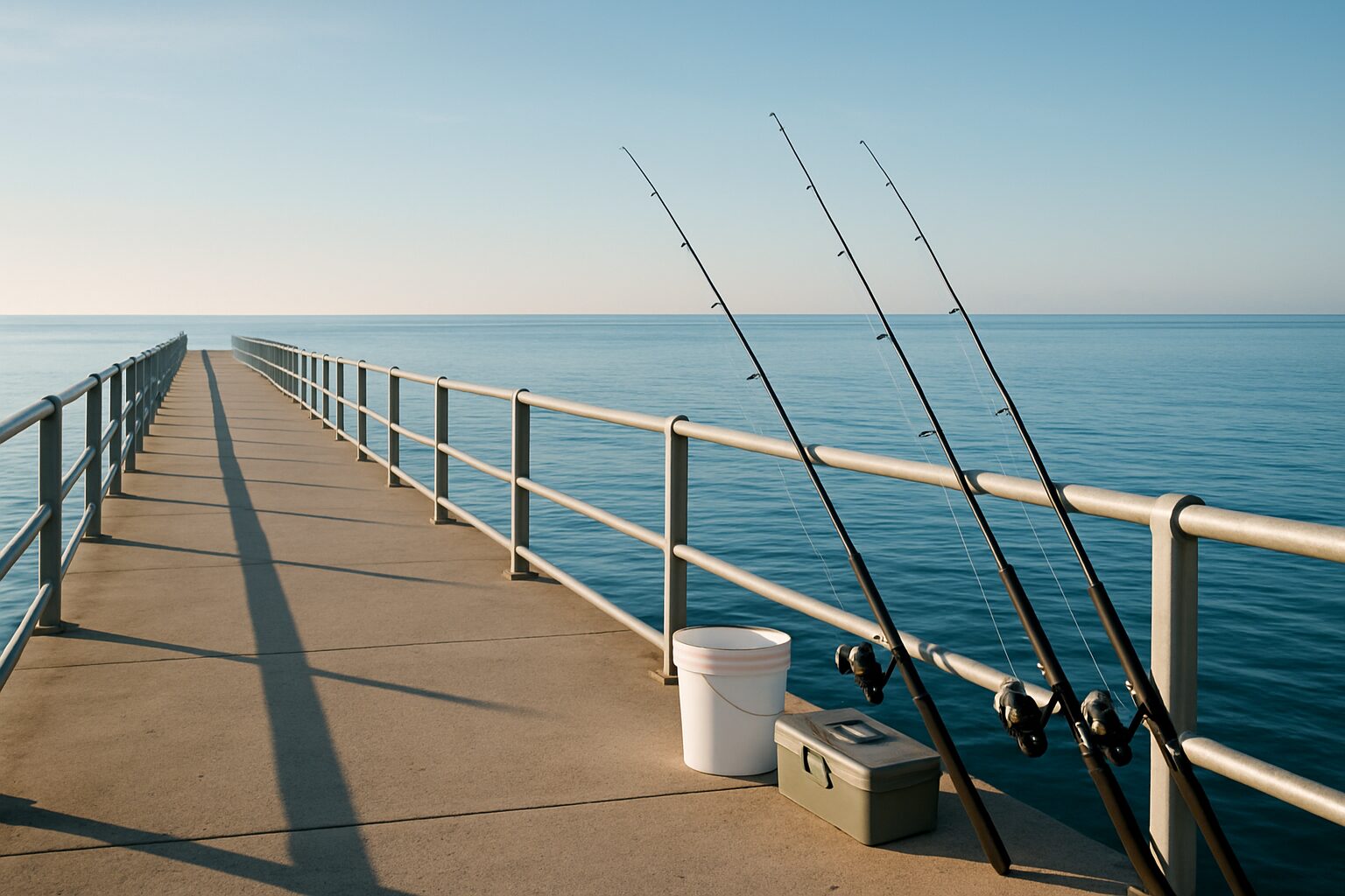 穏やかな青空と海が広がる堤防の釣りポイント