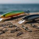 釣り用スナップを複数並べた接写写真。サイズの違いがわかる構図